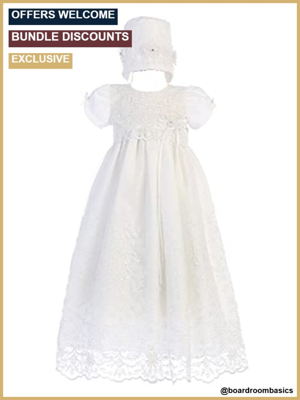 Baptism Dress Baby Girl Christening Lace Tulle Gown Bonnet Made in USA